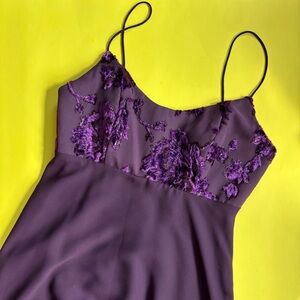 Vintage 90s Dark Purple Metallic Babydoll Sleeveless Cocktail Dress